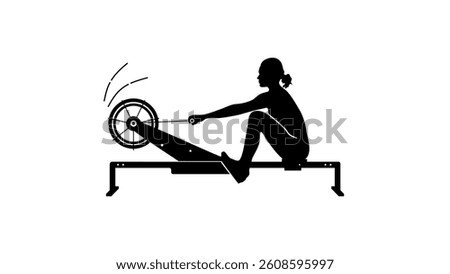 woman exercising on Rowing machine , black isolated silhouette