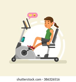 a woman exercising on stationary bike