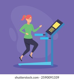 Woman exercising on treadmill to enhance her physical fitness. Workout concept