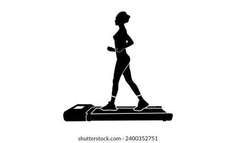 woman exercising on a Walking Pad, black isolated silhouette