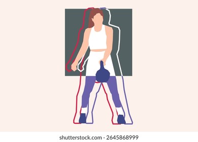 A woman is exercising using Kettlebell vector design