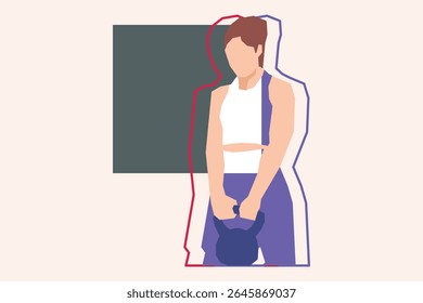 A woman is exercising using Kettlebell vector design