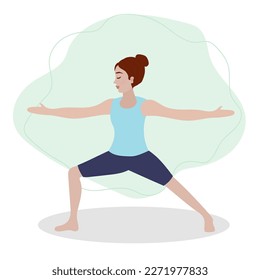 Woman exercising yoga. Illustration in flat cartoon style, concept illustration for healthy lifestyle, sport, exercising.
