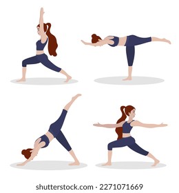 Woman exercising yoga. Vector illustration in flat cartoon style, concept illustration for healthy lifestyle, sport, exercising.