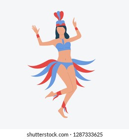 Woman in exotic carnival costume. Dancing, festive, masquerade. Can be used for topics like celebration, greeting, seasonal