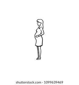 A woman expecting a baby hand drawn outline doodle icon. Pregnancy, maternity and delivery concept vector sketch illustration for print, web, mobile and infographics isolated on white background.