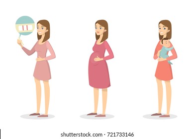 Woman expecting baby. Pregnancy test, pregnant woman and newborn child.