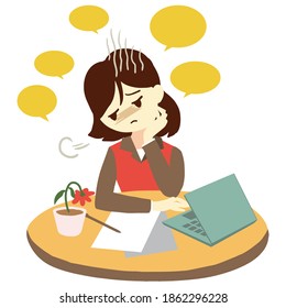 Woman Experiencing Depression at Work Vector Graphic Anxious Feeling at Workplace Illustration Background