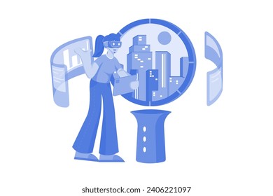 Woman Experiencing Metaverse Technology Illustration Concept