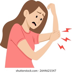Mulher com Dor Grave no Cotovelo Ilustração de Dor e Desconforto no Braço