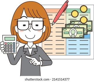 A woman explaining with a calculator
