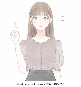 Woman explaining with her fingers. On white background.