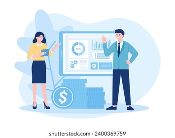 a woman explaining her work to a man trending concept flat illustration