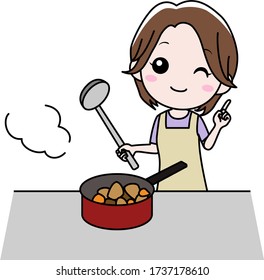 A woman explaining the points of cooking.