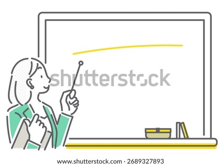 A woman explaining using a blackboard - simple and stylish line drawing illustration