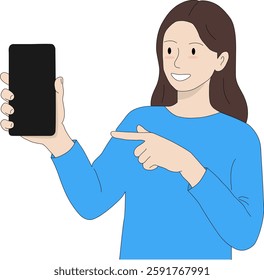 A woman explaining while showing her cell phone screen