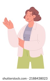The woman explains something with a joyful expression on her face. Vector illustration isolated on a white background