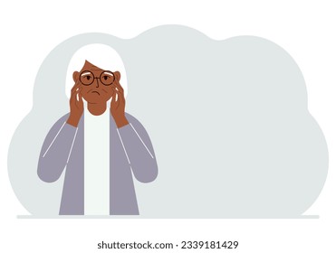 The woman expresses the emotions of shock, surprise, confusion, stress, anxiety. Vector flat illustration