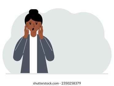 The woman expresses the emotions of shock, surprise, confusion, stress, anxiety. Vector