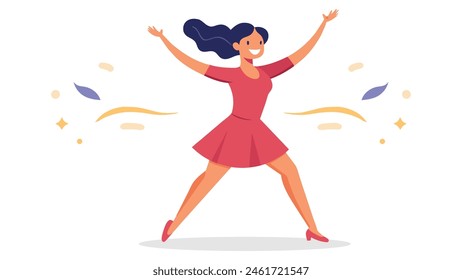 Woman expressing her self-confidence and self-assurance through dance flat vector illustraiton on white background