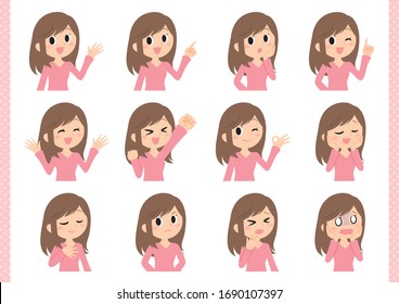 woman expression and emotions various set