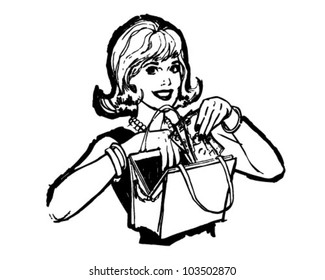 Woman With Extra Cash - Retro Clipart Illustration