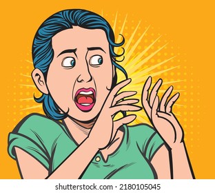A woman in extreme fear. hand drawn style vector design illustration.