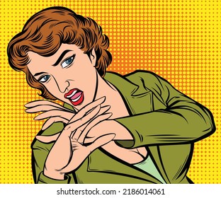 A woman in extreme fear. hand drawn style vector design illustration.

