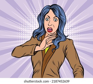A woman in extreme fear. hand drawn style vector design illustration.