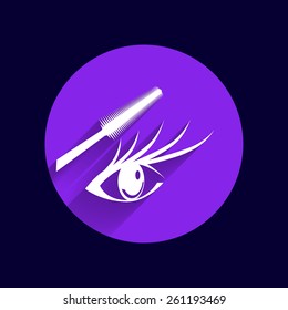 Woman eye with beautiful makeup and long eyelashes Mascara Brush. High quality image.