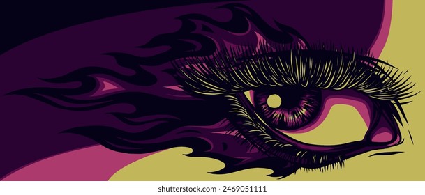 woman eye with fire and flames vector illustration