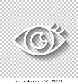 Woman eye, girl eyelash, beauty logo. White linear icon with editable stroke and shadow on transparent background