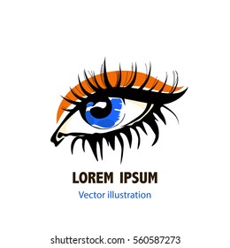 Woman eye logo. Eye vector sketch in fashion style on white background.