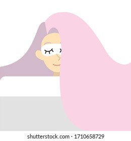 Woman with eye mask sleeping in bed illustration 