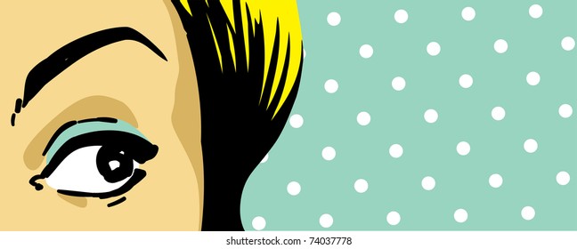 woman eye peeking, face expression close up, retro style