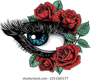 woman Eye with rose flower vector illustration on white background