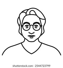 Woman in eyeglass, line icon. Random middle-aged character, lady with short hair, eyeglass, straight look. Linear illustration, editable stroke.