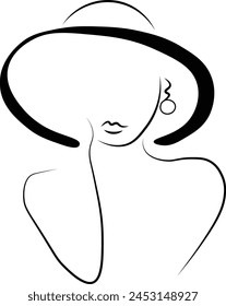 Woman With Eyes Closed, with hat Vector Outline Art