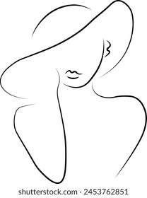 Woman With Eyes Closed, with hat Vector Outline Art