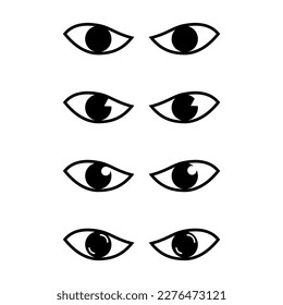 Woman eyes collection in different emotions. Black and white easy editable vector illustration.