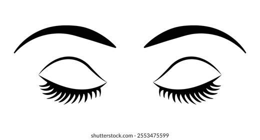 Woman eyes with eyebrows vector icon. Closed woman eyes symbol.  Elegant eye makeup icon. Mascara lash icon. Long lashes sign eps 10.