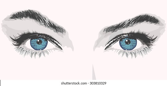 woman eyes lashes beauty face raised eyebrow portrait vector illustration