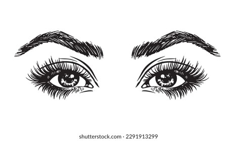 Woman eyes, Makeup look, line drawing logo black on white
