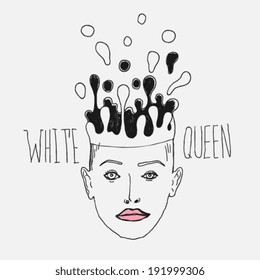 woman face with abstract crown, doodle style, sketch vector illustration 