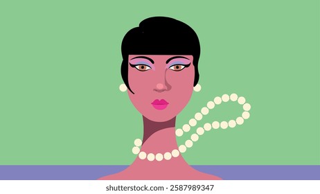 Woman face, abstract pop art. Vibrant digital illustration of a woman face with bold flat shapes and striking 60s 70s colors.