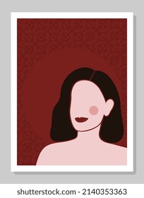 Woman face. Abstract portrait. Geometric background. Modern style vector illustration for art print, poster, card, tote bag.
