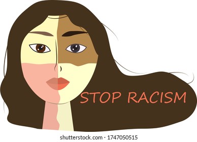 Woman face with all races. Stop racism concept. Design for No Racism Banners, Posters, Cards, Icons, Signs. Vector illustration, eps 10