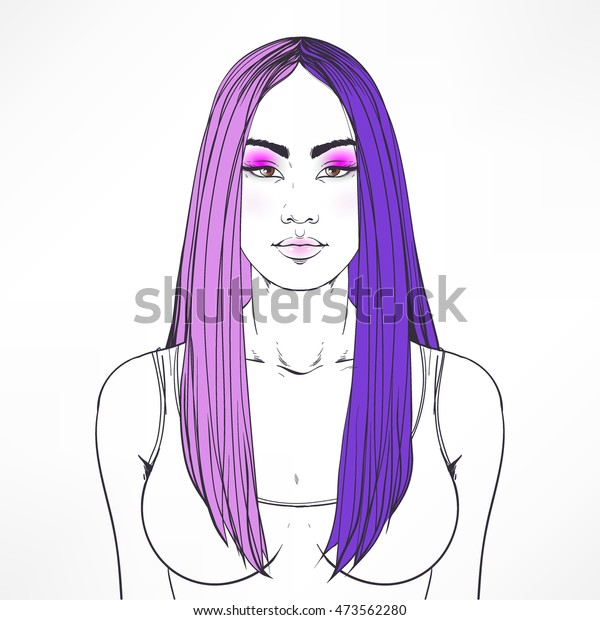 Woman Face Asian Type Face Half Stock Vector Royalty Free 473562280