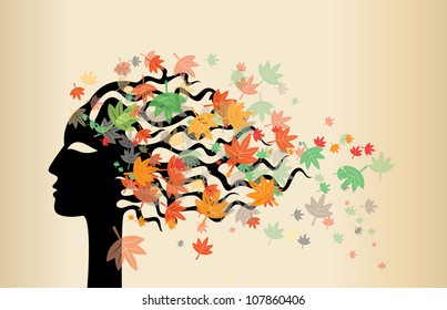 woman face and autumn leaves