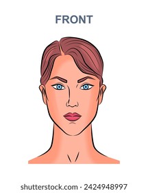 Woman face avatar concept. Young girl with inscription front. Profile for social networks. Graphic element for website. Simple flat vector illustration isolated on white background